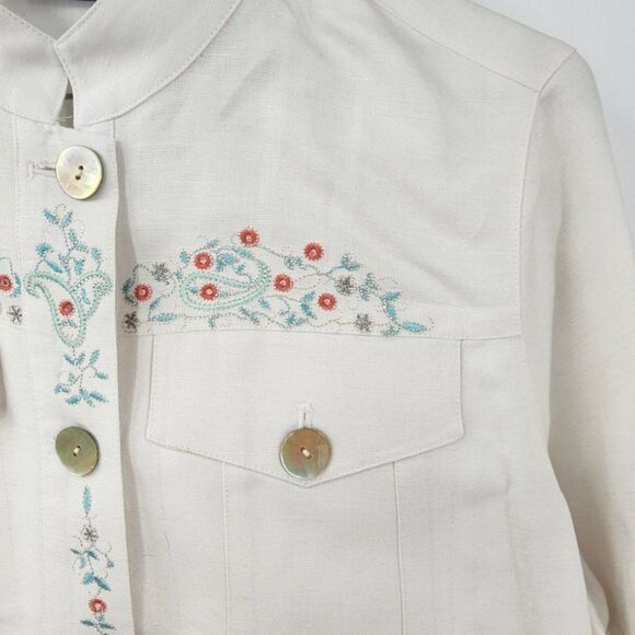 JH Collectibles Linen Blend Embroidered Western Button Down Top Womens Small S - Picture 4 of 7